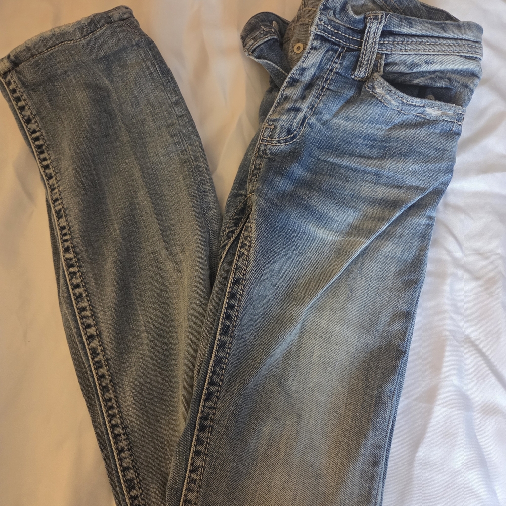 BKE Stella Straight Leg Jeans Women’s Size 23R Light Wash Mid Rise Distressed